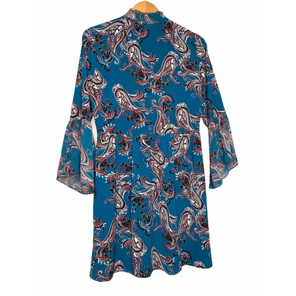 White House Black Market Blue Paisley Mock Neck With Tie Dress Size Small - Picture 2 of 11